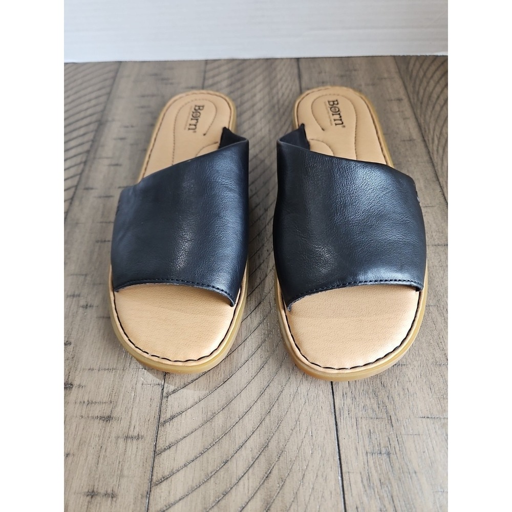 Born Shoes Women 9 Black Leather Izabel Slide Sandals Minimalist Capsule - Picture 3 of 12